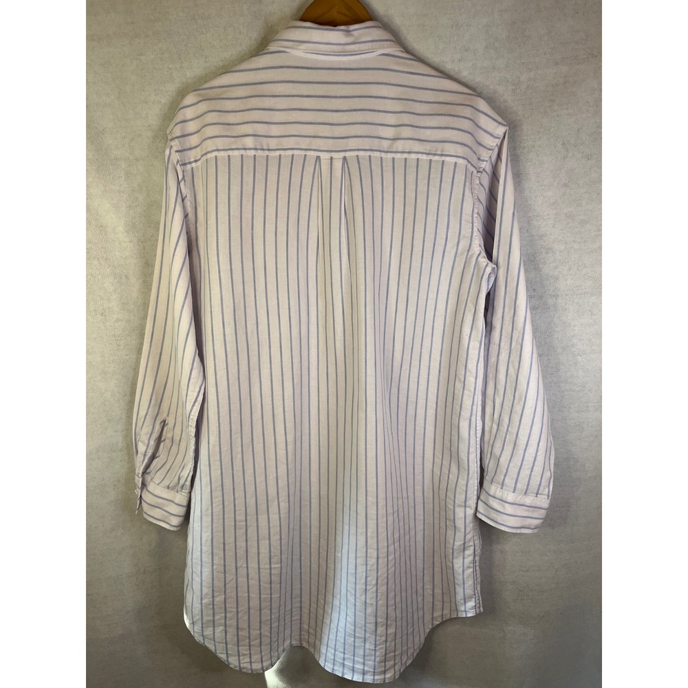 Faherty Shirt Dress White Blue Striped Linen Blend Sz L - Picture 9 of 9